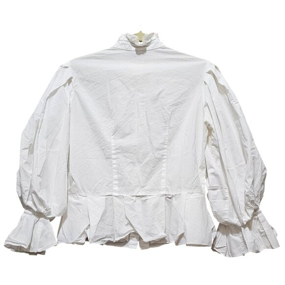 Beulah White Cotton Ruffled Blouse With Puff Sleeves & Pearl Button Accents Size - Picture 2 of 7